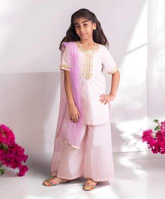 Pink mukesh work kurti with sharara 1