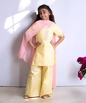 Yellow mukesh work kurti with sharara 1