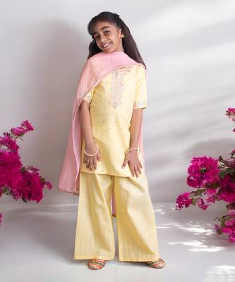 Yellow mukesh work kurti with sharara 2