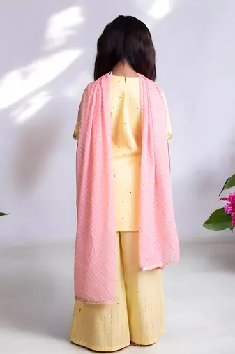 Yellow mukesh work kurti with sharara