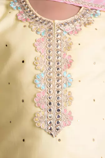 Yellow mukesh work kurti with sharara