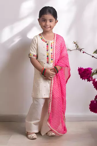 Off white mukesh work kurti with sharara