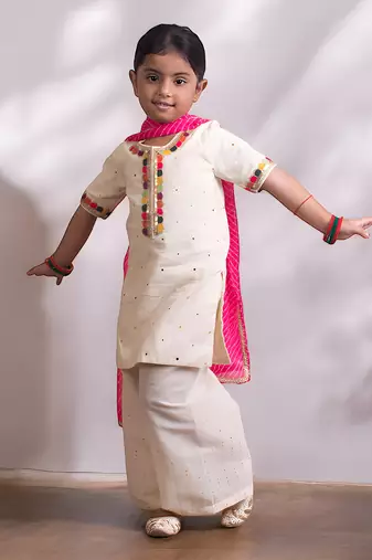 Off white mukesh work kurti with sharara