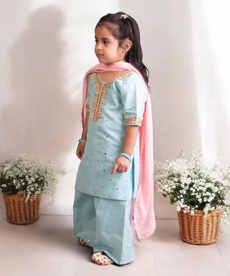 Blue mukesh work kurti with sharara 1