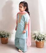 Blue mukesh work kurti with sharara