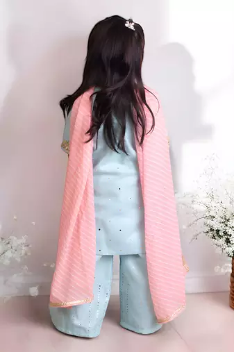 Blue mukesh work kurti with sharara