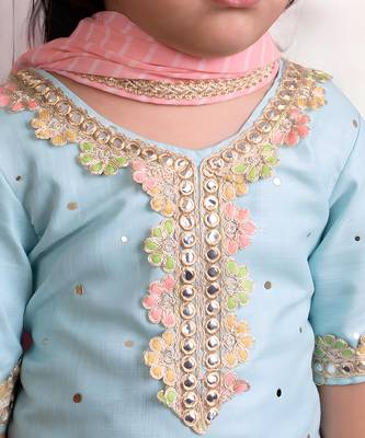 Blue mukesh work kurti with sharara 3