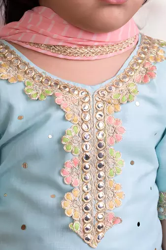 Blue mukesh work kurti with sharara