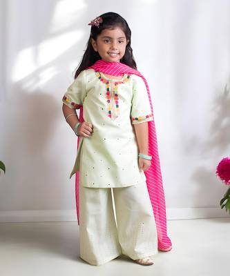 Green mukesh work kurti with sharara 1