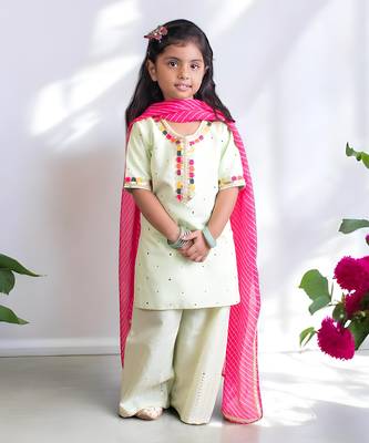 Green mukesh work kurti with sharara 2