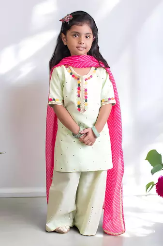 Green mukesh work kurti with sharara