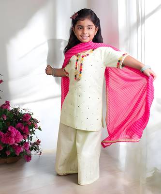 Green mukesh work kurti with sharara 3