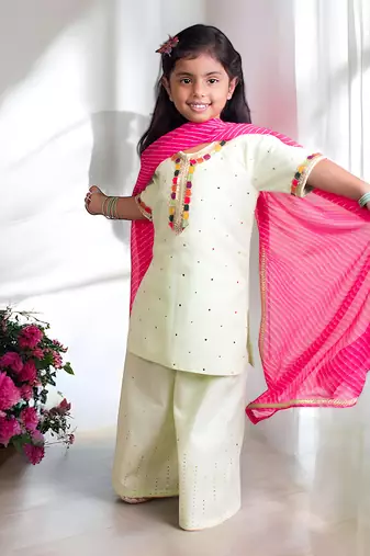 Green mukesh work kurti with sharara
