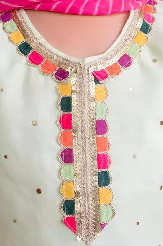 Green mukesh work kurti with sharara