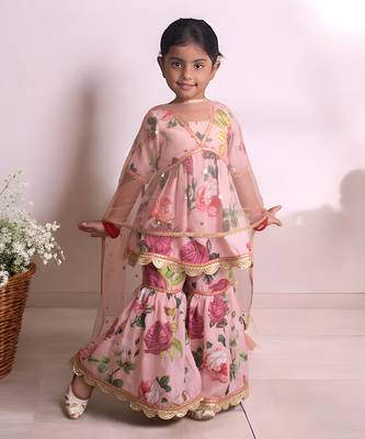 Peach printed kurti with sharara 1