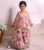 Peach printed kurti with sharara