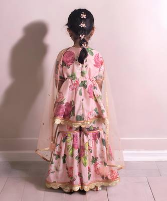 Peach printed kurti with sharara 2