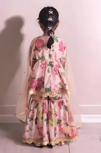 Peach printed kurti with sharara