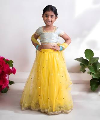 Blue brocade choli with lehenga 1