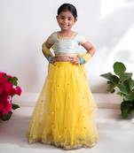 Blue brocade choli with lehenga