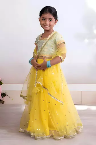 Blue brocade choli with lehenga