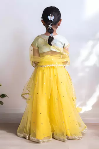 Blue brocade choli with lehenga