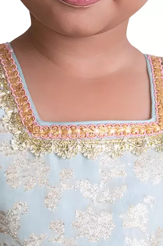 Blue brocade choli with lehenga