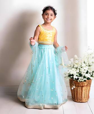 Yellow brocade choli with lehenga 1