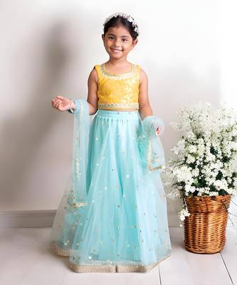 Yellow brocade choli with lehenga 2