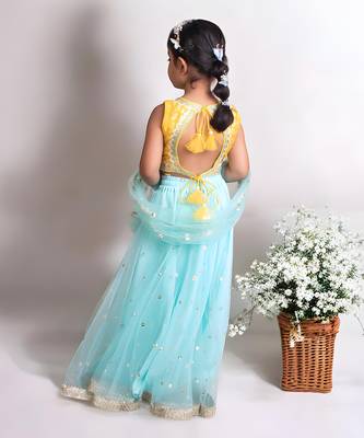 Yellow brocade choli with lehenga 4
