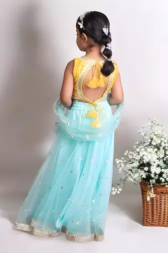 Yellow brocade choli with lehenga
