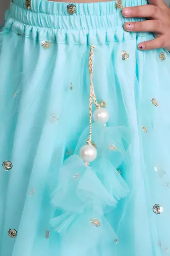 Yellow brocade choli with lehenga