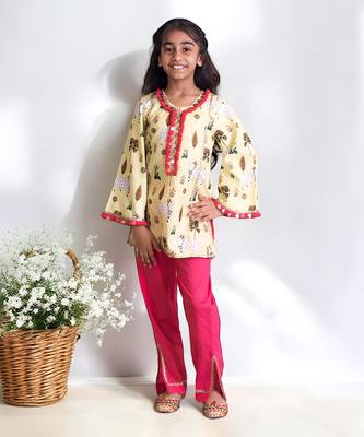 Yellow printed kurti with pant 1