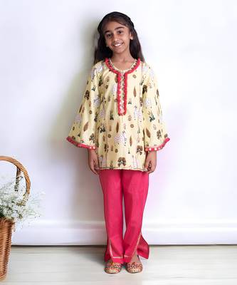 Yellow printed kurti with pant 2
