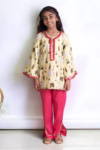 Yellow printed kurti with pant