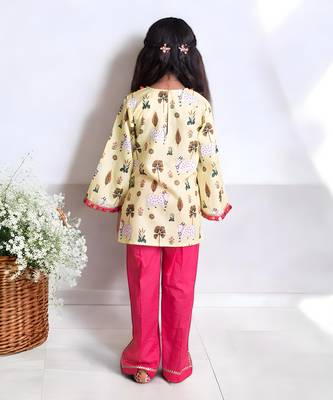Yellow printed kurti with pant 3