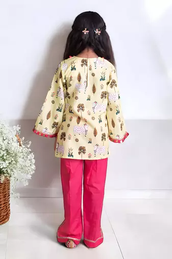 Yellow printed kurti with pant