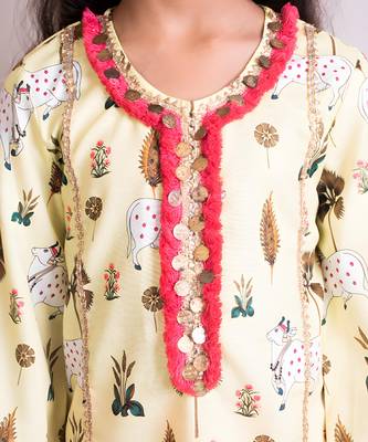 Yellow printed kurti with pant 5
