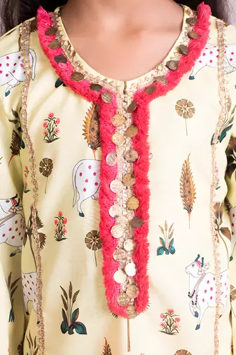 Yellow printed kurti with pant