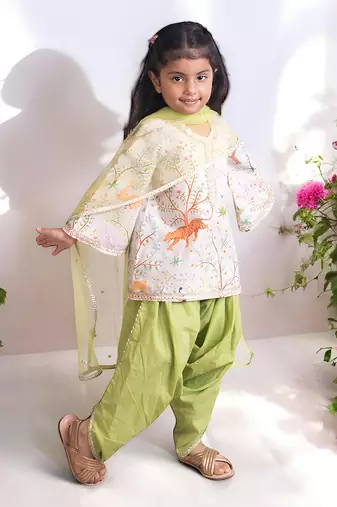 Ivory printed kurti with dhoti