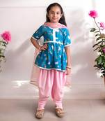 Blue printed kurti with dhoti