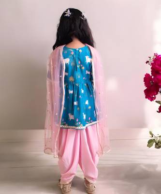 Blue printed kurti with dhoti 2