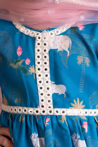 Blue printed kurti with dhoti