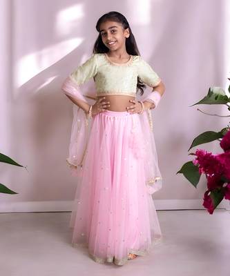 Green brocade choli with lehenga 1