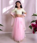 Green brocade choli with lehenga