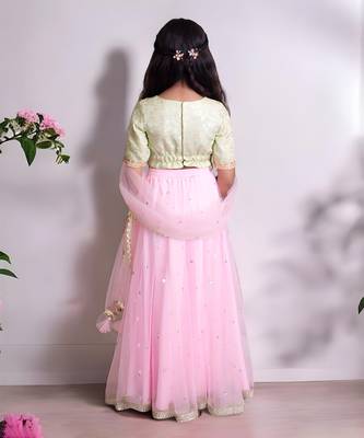 Green brocade choli with lehenga 2