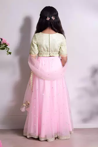 Green brocade choli with lehenga