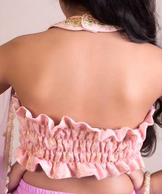 Pink and Purple Chanderi Sequin Embroidered Girls' Lehenga  3