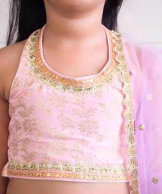 Pink and Purple Chanderi Sequin Embroidered Girls' Lehenga  4