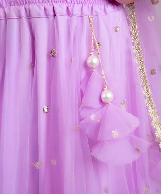 Pink and Purple Chanderi Sequin Embroidered Girls' Lehenga  5